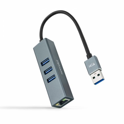 Nanocable Conversor USB 3.0 a Ethernet Gigabit + 3XUSB 3.0, Aluminio, Gris, 15 cm